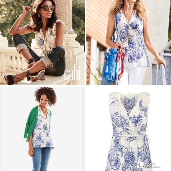 NWOT CAbi veranda blue paisley top - Picture 1 of 8